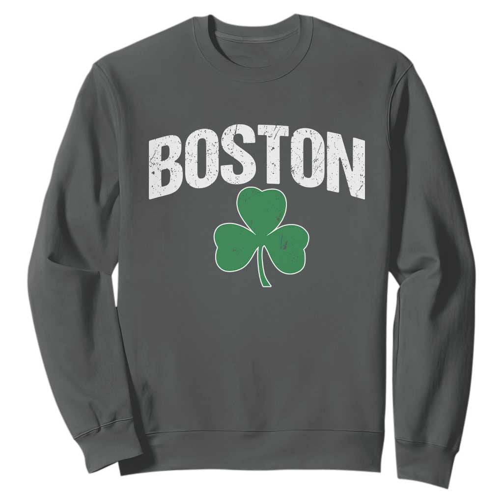 Boston Sweatshirt St Patricks Day Irish Green Shamrock Massachusetts TS10 Dark Heather Print Your Wear