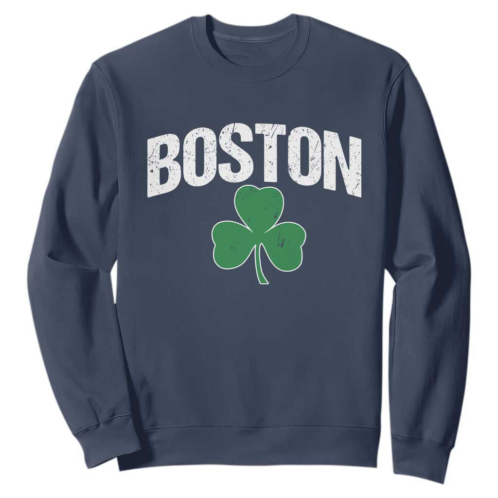Boston Sweatshirt St Patricks Day Irish Green Shamrock Massachusetts TS10 Navy Print Your Wear