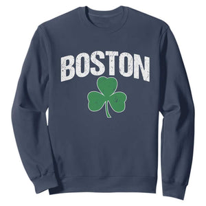 Boston Sweatshirt St Patricks Day Irish Green Shamrock Massachusetts TS10 Navy Print Your Wear