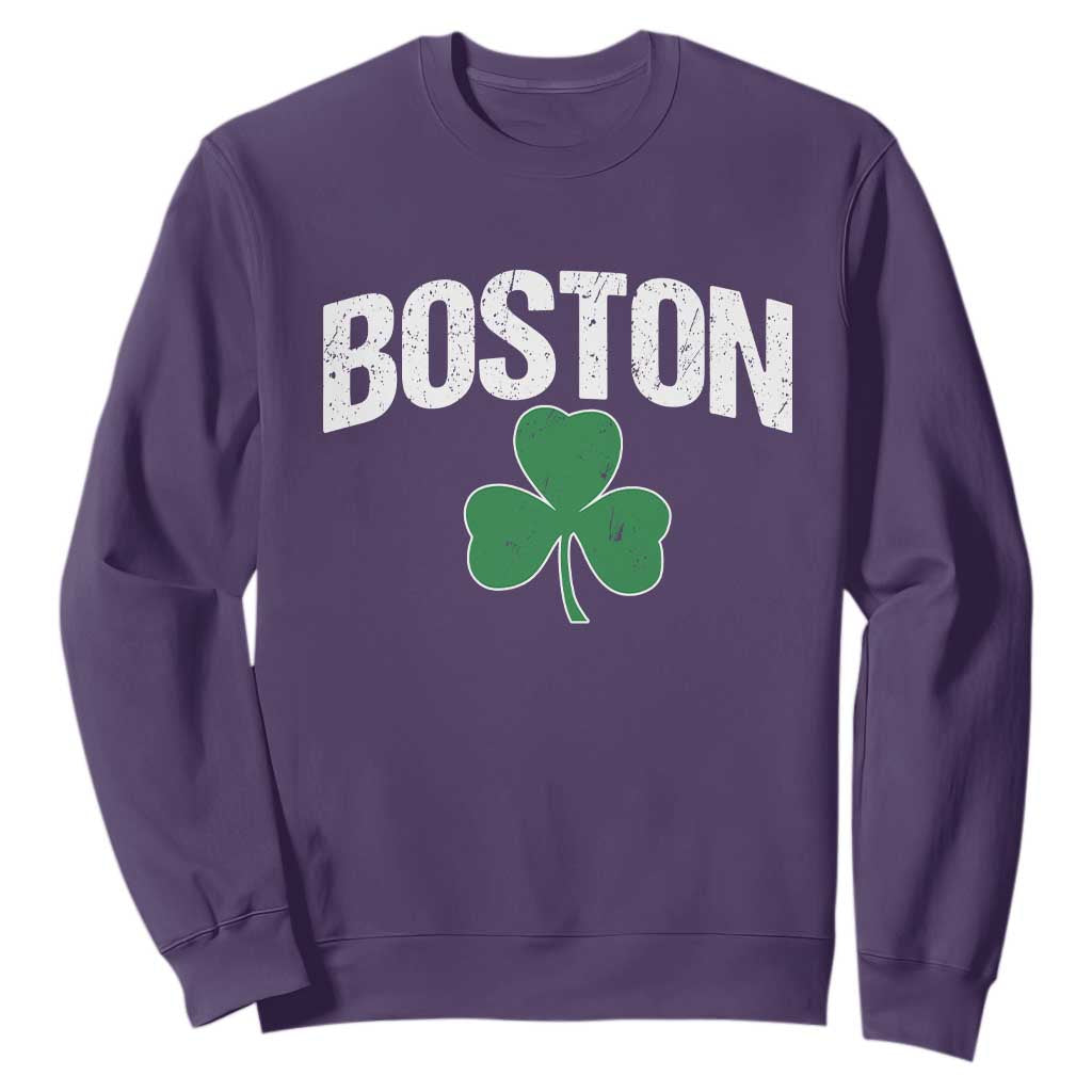 Boston Sweatshirt St Patricks Day Irish Green Shamrock Massachusetts TS10 Purple Print Your Wear