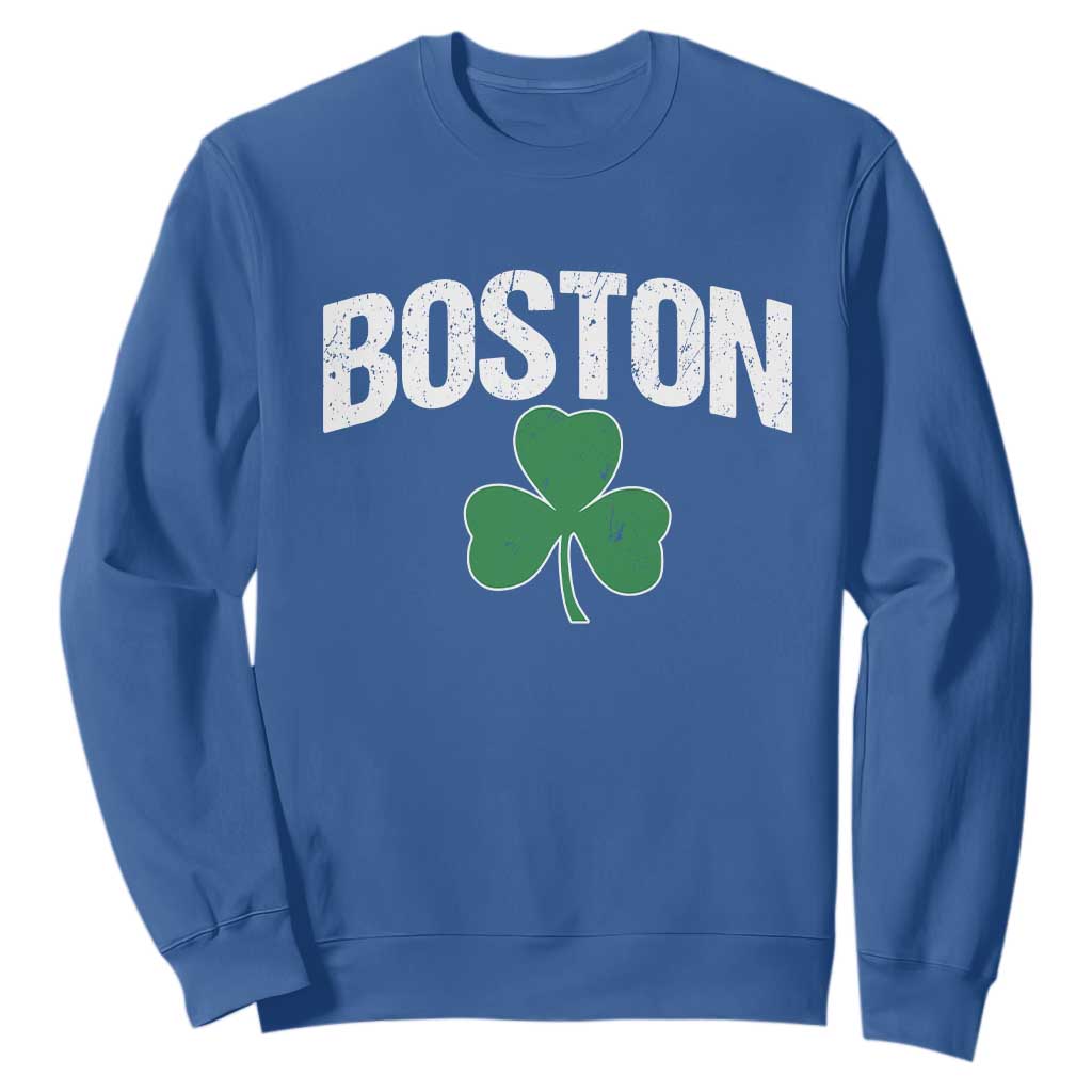 Boston Sweatshirt St Patricks Day Irish Green Shamrock Massachusetts TS10 Royal Blue Print Your Wear