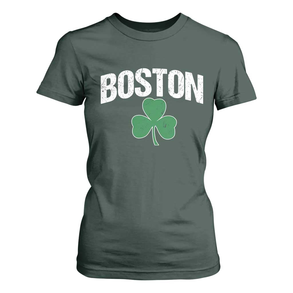 Boston T Shirt For Women St Patricks Day Irish Green Shamrock Massachusetts TS10 Dark Forest Green Print Your Wear