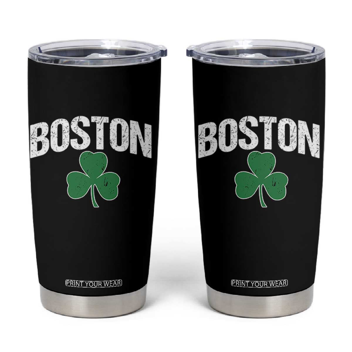 Boston Tumbler Cup St Patricks Day Irish Green Shamrock Massachusetts TS10 Black Print Your Wear