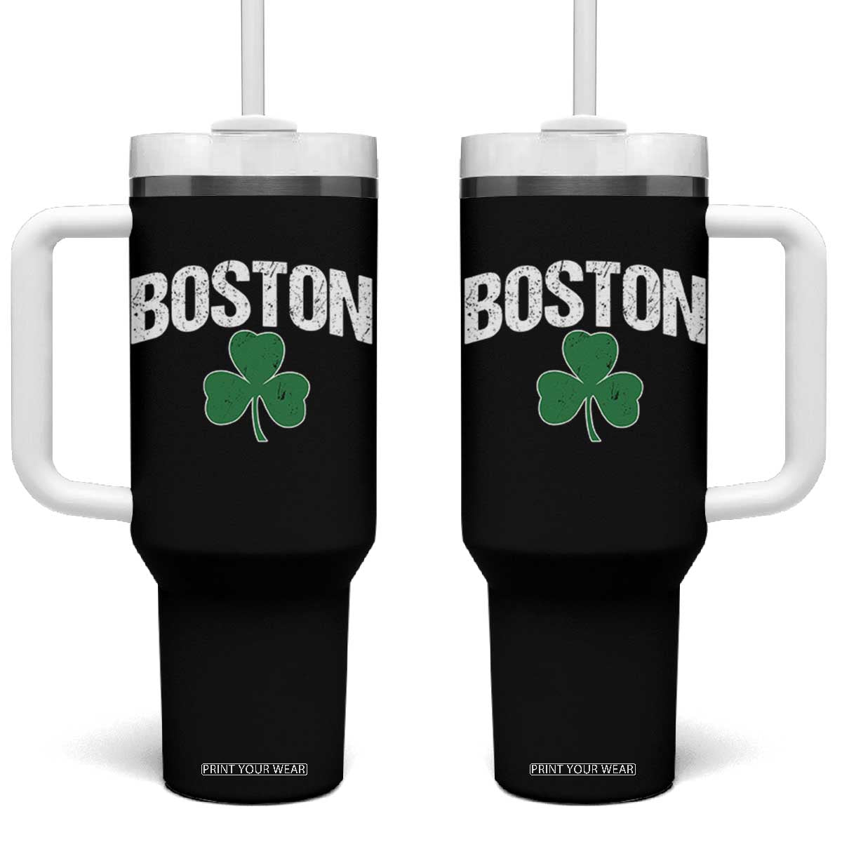 Boston Tumbler With Handle St Patricks Day Irish Green Shamrock Massachusetts TS10 One Size: 40 oz Black Print Your Wear