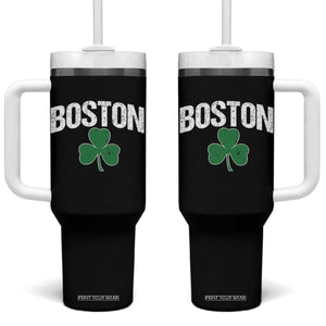 Boston Tumbler With Handle St Patricks Day Irish Green Shamrock Massachusetts TS10 One Size: 40 oz Black Print Your Wear