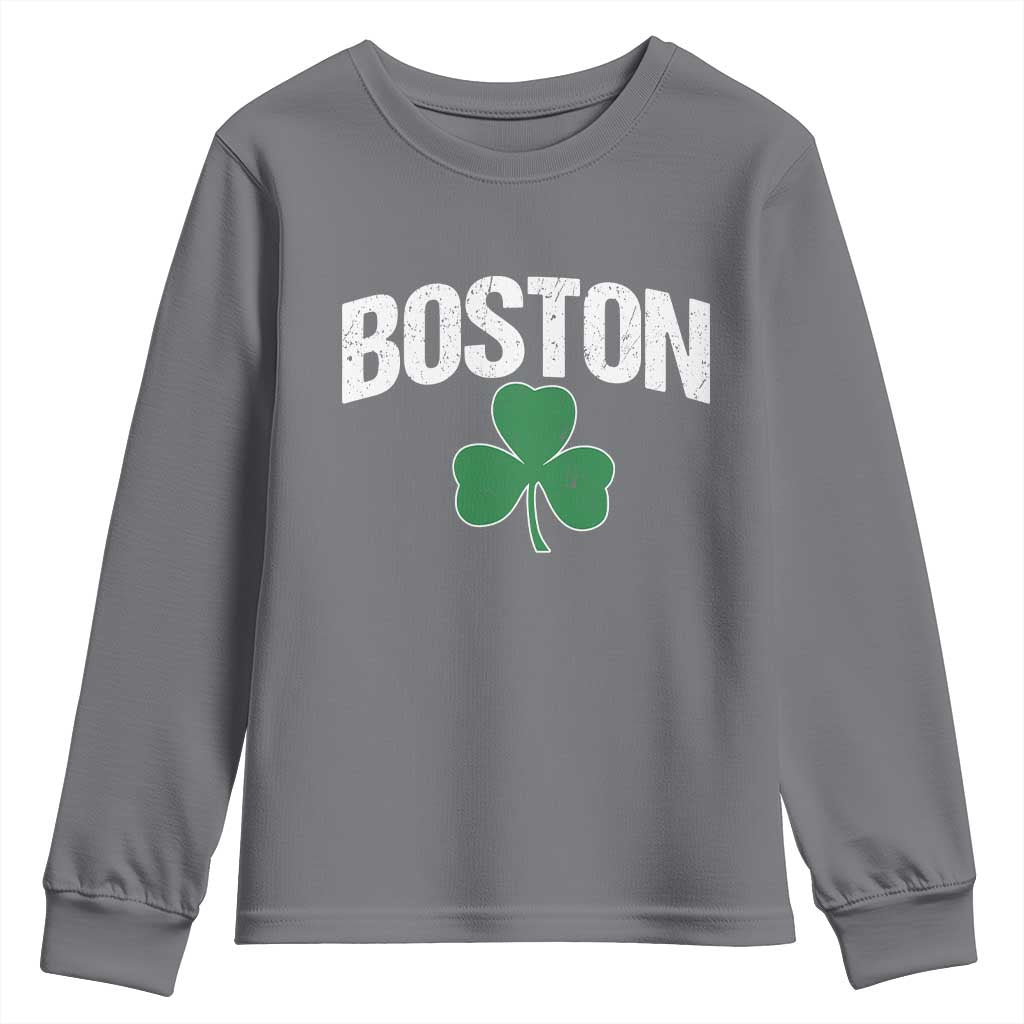 Boston Youth Sweatshirt St Patricks Day Irish Green Shamrock Massachusetts TS10 Charcoal Print Your Wear