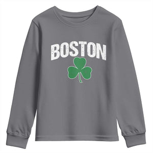 Boston Youth Sweatshirt St Patricks Day Irish Green Shamrock Massachusetts TS10 Charcoal Print Your Wear