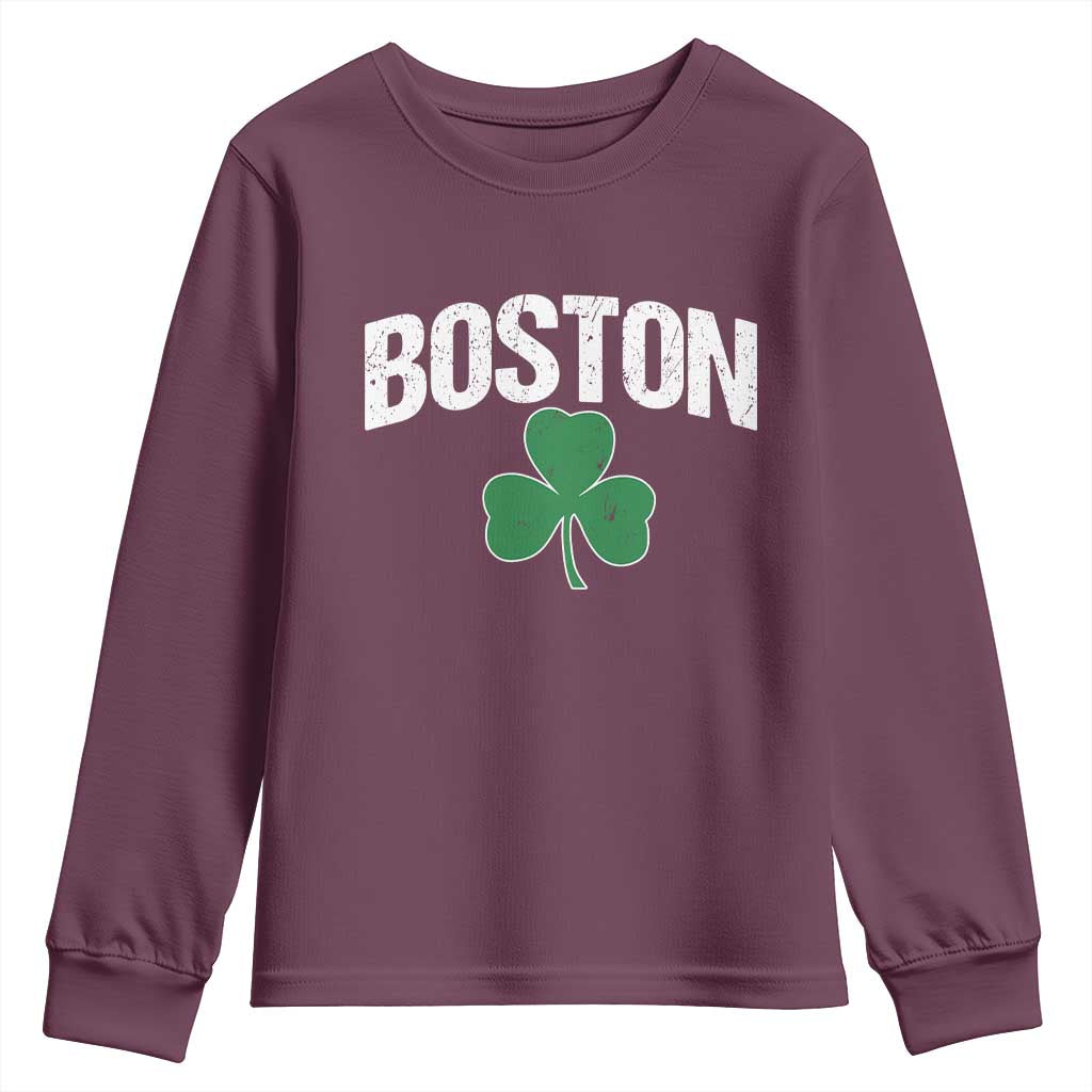 Boston Youth Sweatshirt St Patricks Day Irish Green Shamrock Massachusetts TS10 Maroon Print Your Wear