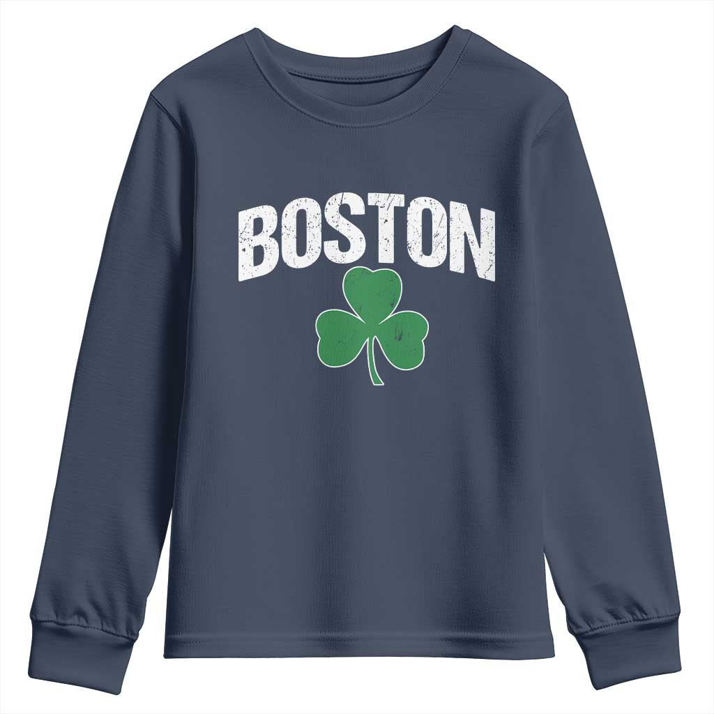 Boston Youth Sweatshirt St Patricks Day Irish Green Shamrock Massachusetts TS10 Navy Print Your Wear