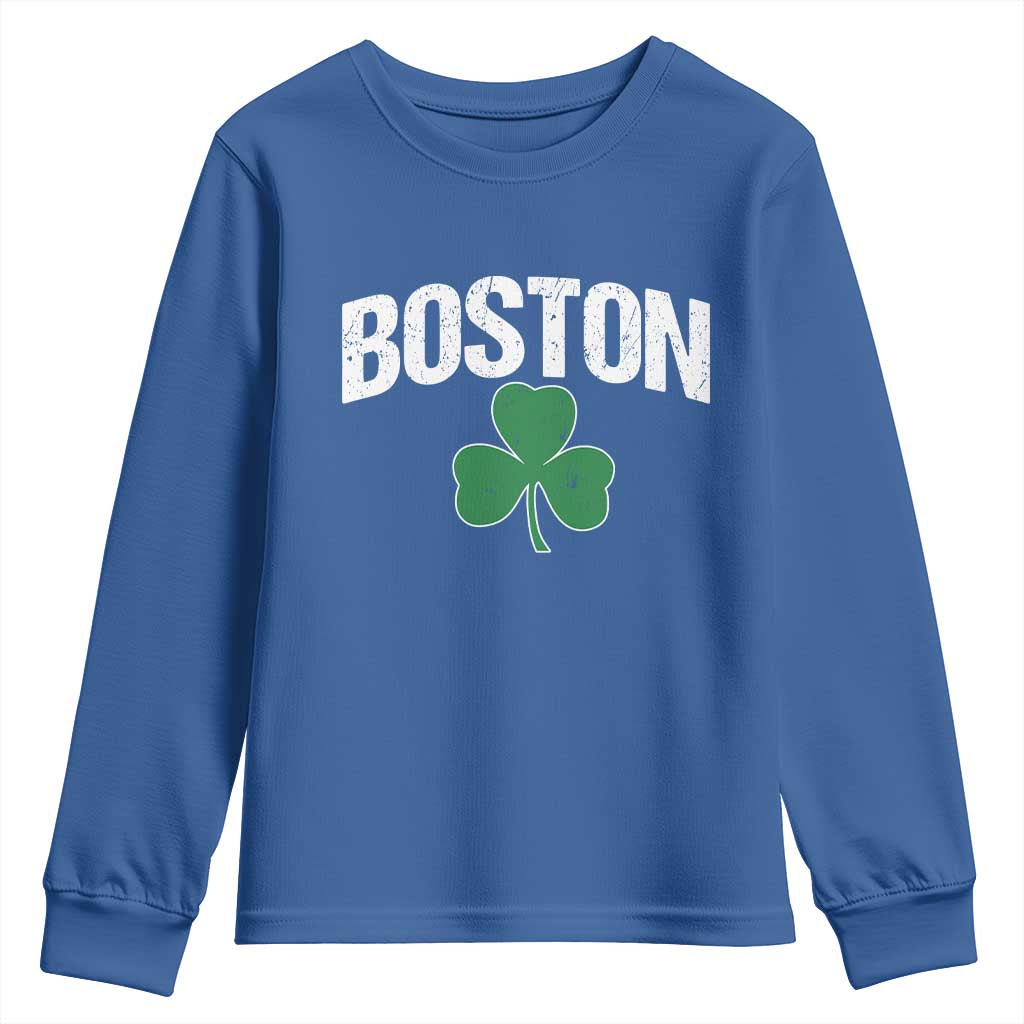 Boston Youth Sweatshirt St Patricks Day Irish Green Shamrock Massachusetts TS10 Royal Blue Print Your Wear