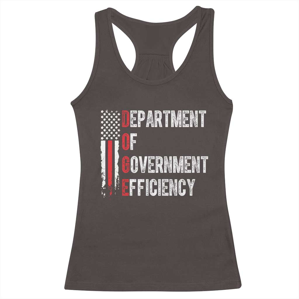 DOGE Department Of Government Efficiency Racerback Tank Top D.O.G.E. Partiotic US Flag TS10 Dark Chocolate Print Your Wear
