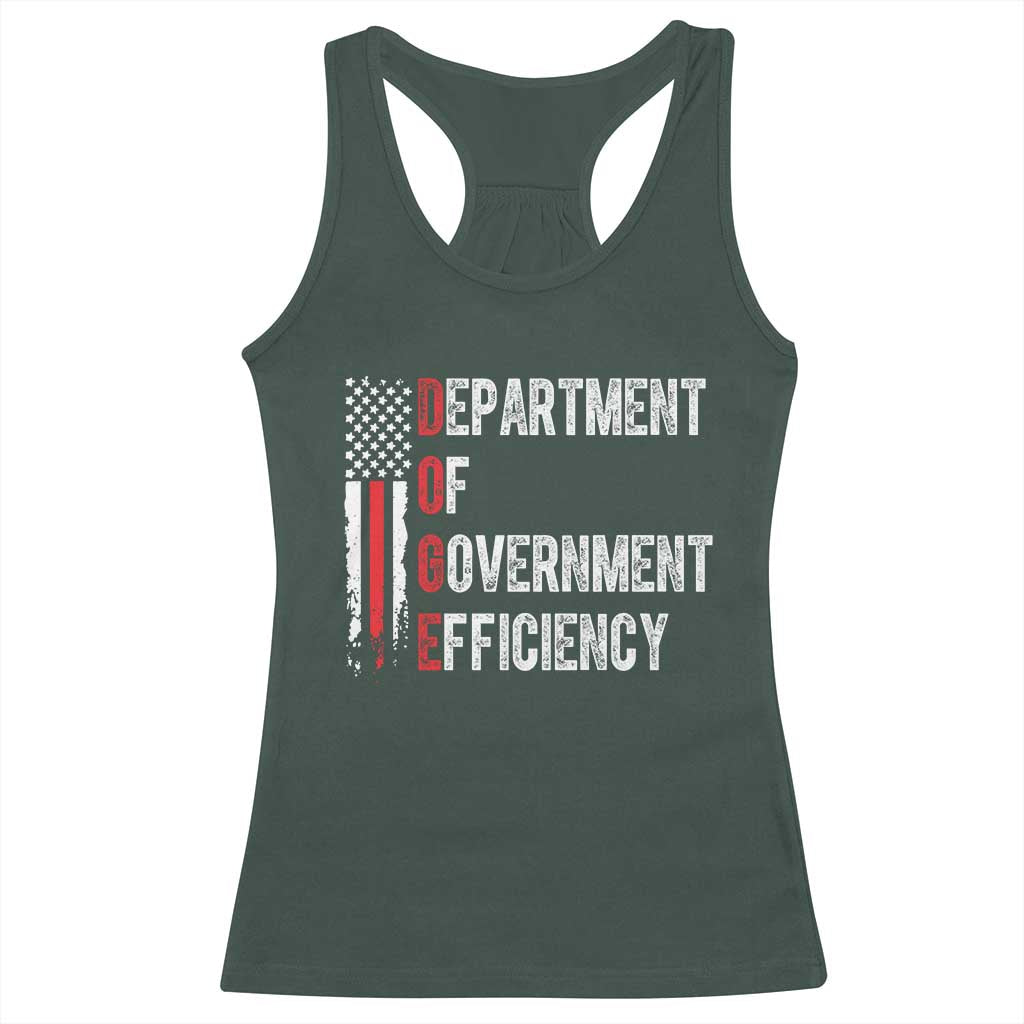 DOGE Department Of Government Efficiency Racerback Tank Top D.O.G.E. Partiotic US Flag TS10 Dark Forest Green Print Your Wear