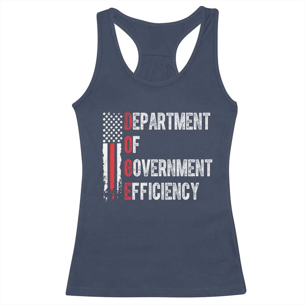 DOGE Department Of Government Efficiency Racerback Tank Top D.O.G.E. Partiotic US Flag TS10 Navy Print Your Wear