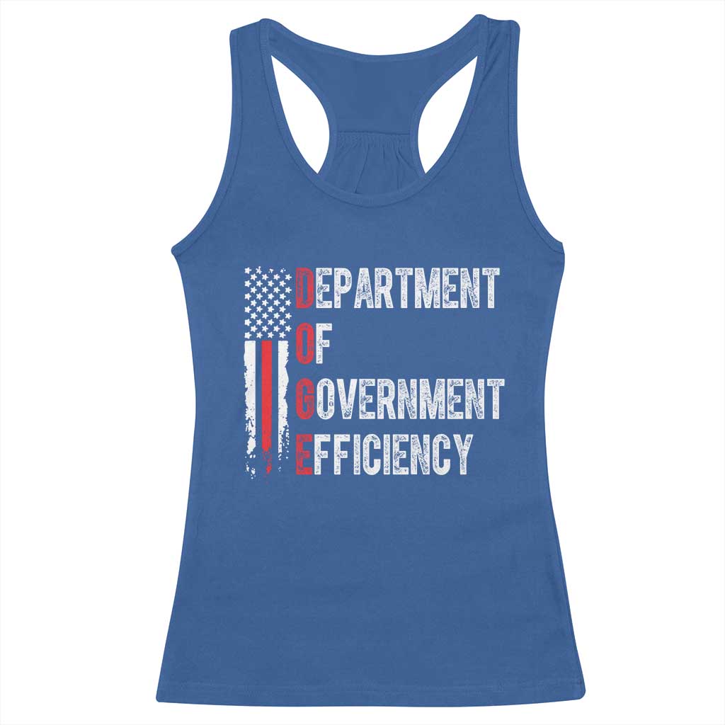 DOGE Department Of Government Efficiency Racerback Tank Top D.O.G.E. Partiotic US Flag TS10 Royal Blue Print Your Wear
