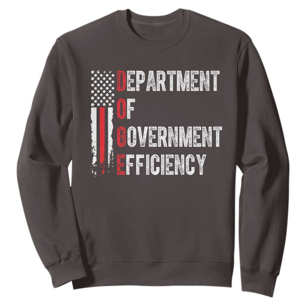 DOGE Department Of Government Efficiency Sweatshirt D.O.G.E. Partiotic US Flag TS10 Dark Chocolate Print Your Wear