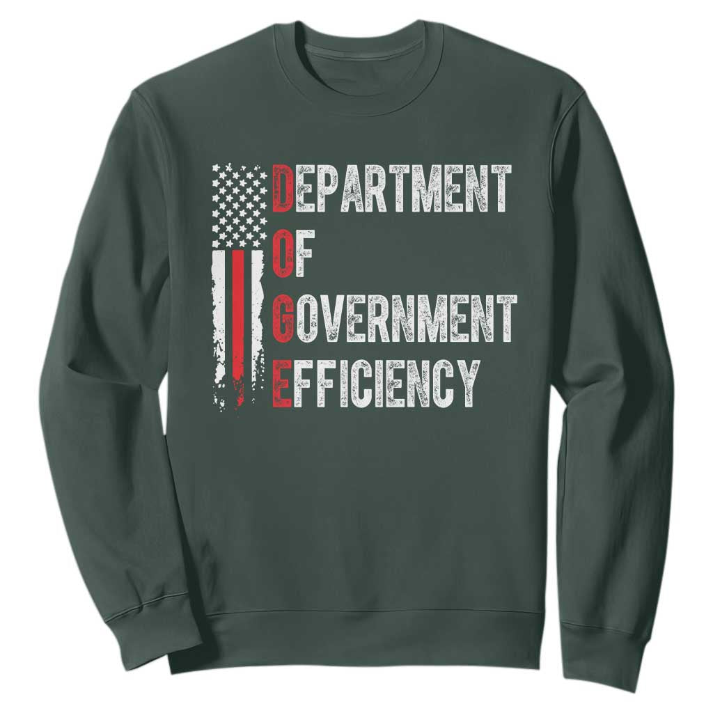 DOGE Department Of Government Efficiency Sweatshirt D.O.G.E. Partiotic US Flag TS10 Dark Forest Green Print Your Wear