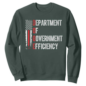 DOGE Department Of Government Efficiency Sweatshirt D.O.G.E. Partiotic US Flag TS10 Dark Forest Green Print Your Wear