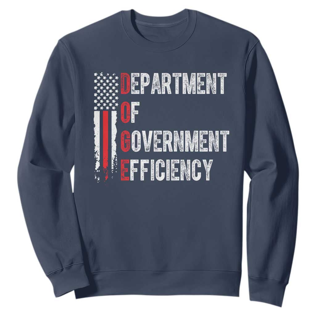 DOGE Department Of Government Efficiency Sweatshirt D.O.G.E. Partiotic US Flag TS10 Navy Print Your Wear