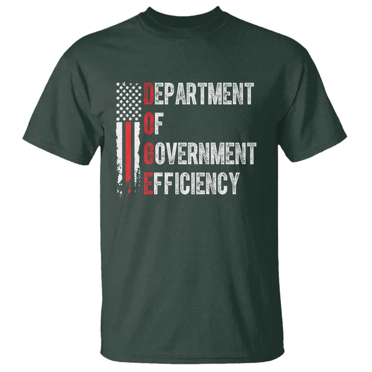 DOGE Department Of Government Efficiency T Shirt D.O.G.E. Partiotic US Flag TS10 Dark Forest Green Print Your Wear