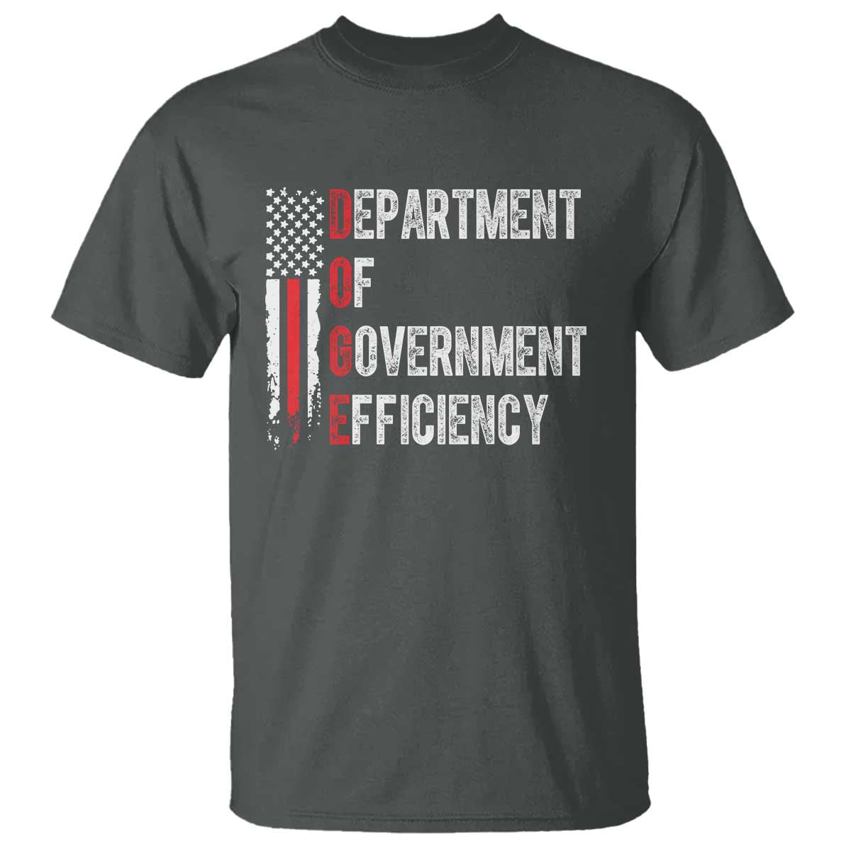 DOGE Department Of Government Efficiency T Shirt D.O.G.E. Partiotic US Flag TS10 Dark Heather Print Your Wear