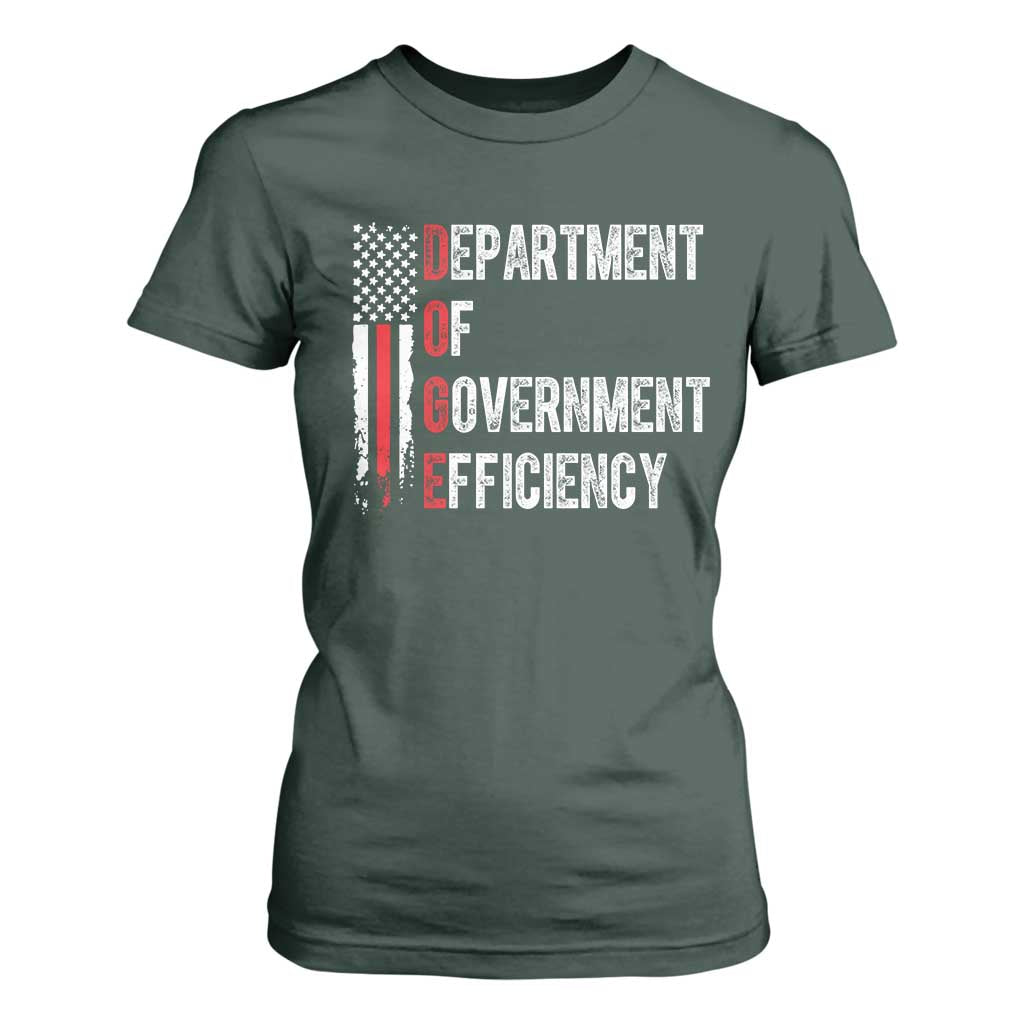 DOGE Department Of Government Efficiency T Shirt For Women D.O.G.E. Partiotic US Flag TS10 Dark Forest Green Print Your Wear