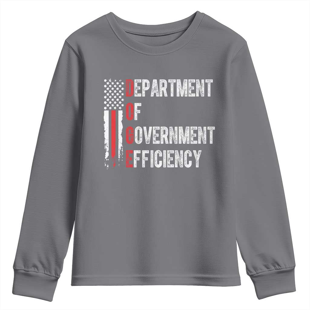 DOGE Department Of Government Efficiency Youth Sweatshirt D.O.G.E. Partiotic US Flag TS10 Charcoal Print Your Wear