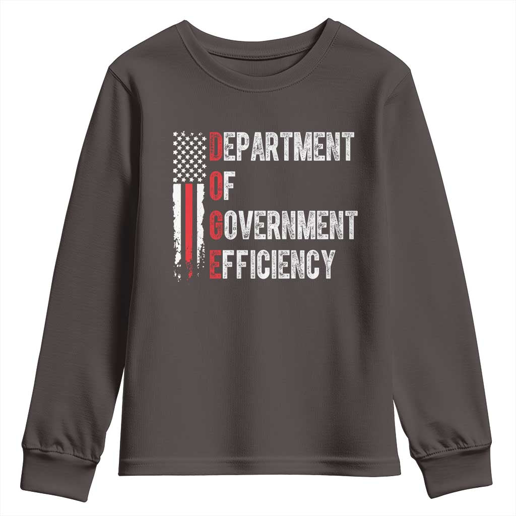 DOGE Department Of Government Efficiency Youth Sweatshirt D.O.G.E. Partiotic US Flag TS10 Dark Chocolate Print Your Wear