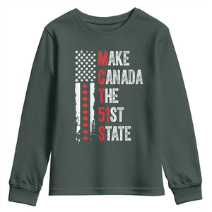 Funny Trump Make Canada 51st State Youth Sweatshirt TS10 Dark Forest Green Print Your Wear