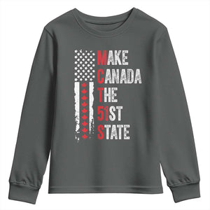 Funny Trump Make Canada 51st State Youth Sweatshirt TS10 Dark Heather Print Your Wear