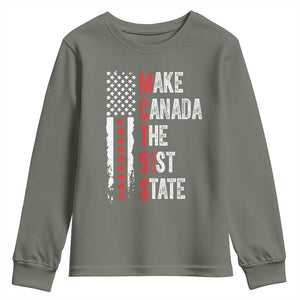 Funny Trump Make Canada 51st State Youth Sweatshirt TS10 Military Green Print Your Wear