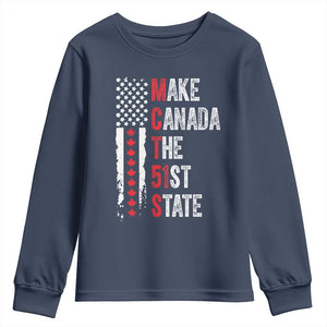 Funny Trump Make Canada 51st State Youth Sweatshirt TS10 Navy Print Your Wear