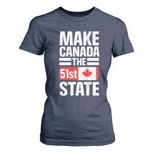 Funny Trump Make Canada 51st State T Shirt For Women Canadian Flag TS10 Navy Print Your Wear