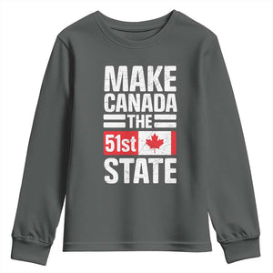 Funny Trump Make Canada 51st State Youth Sweatshirt Canadian Flag TS10 Dark Heather Print Your Wear