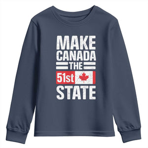 Funny Trump Make Canada 51st State Youth Sweatshirt Canadian Flag TS10 Navy Print Your Wear