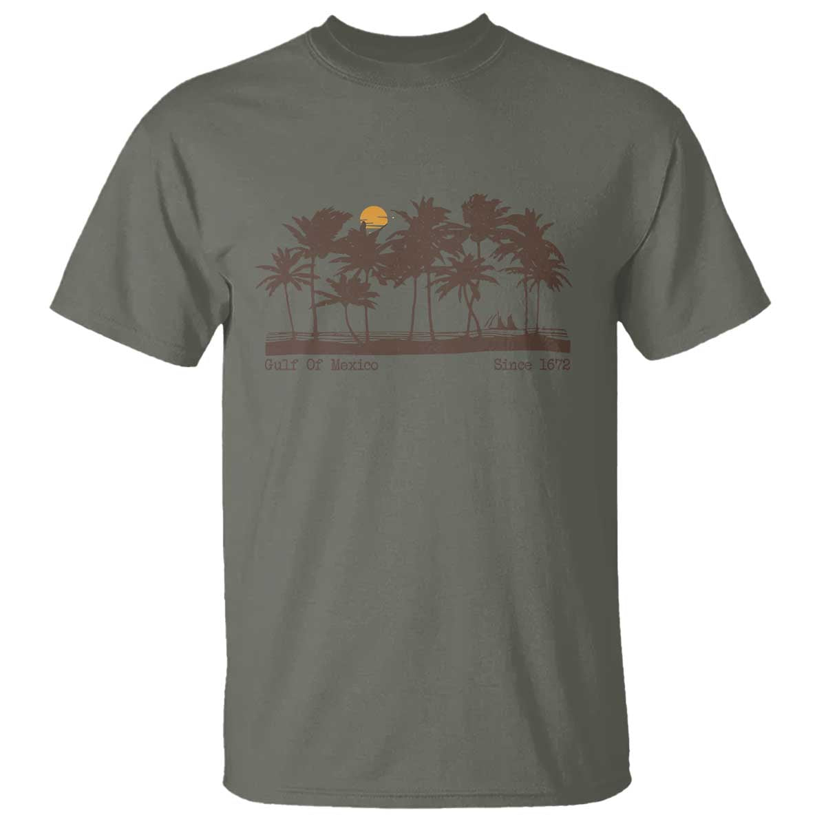 Gulf of Mexico T Shirt Since 1672 Vintage 70s Retro Vintage TS10 Military Green Print Your Wear
