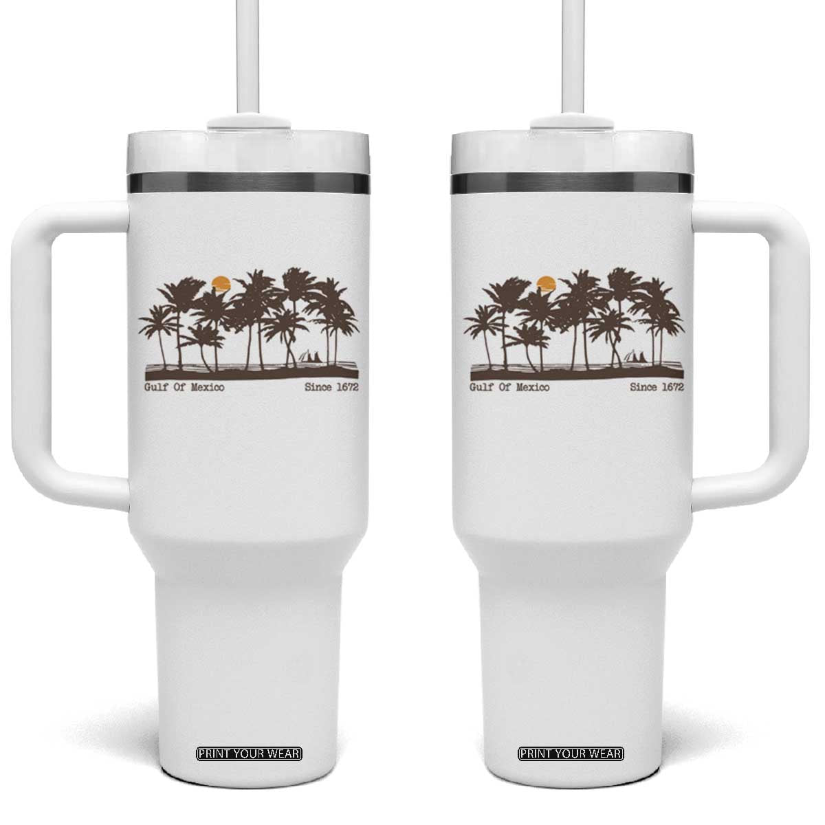 Gulf of Mexico Tumbler With Handle Since 1672 Vintage 70s Retro Vintage TS10 One Size: 40 oz White Print Your Wear
