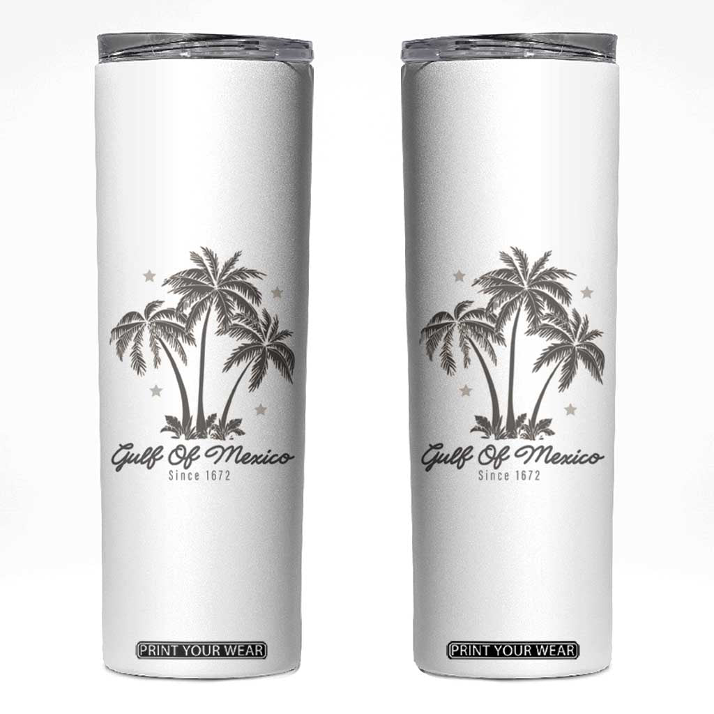 Gulf of Mexico Skinny Tumbler 1672 Retro Beach Vibe Palm Trees TS10 White Print Your Wear