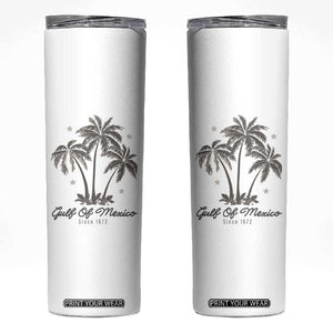 Gulf of Mexico Skinny Tumbler 1672 Retro Beach Vibe Palm Trees TS10 White Print Your Wear