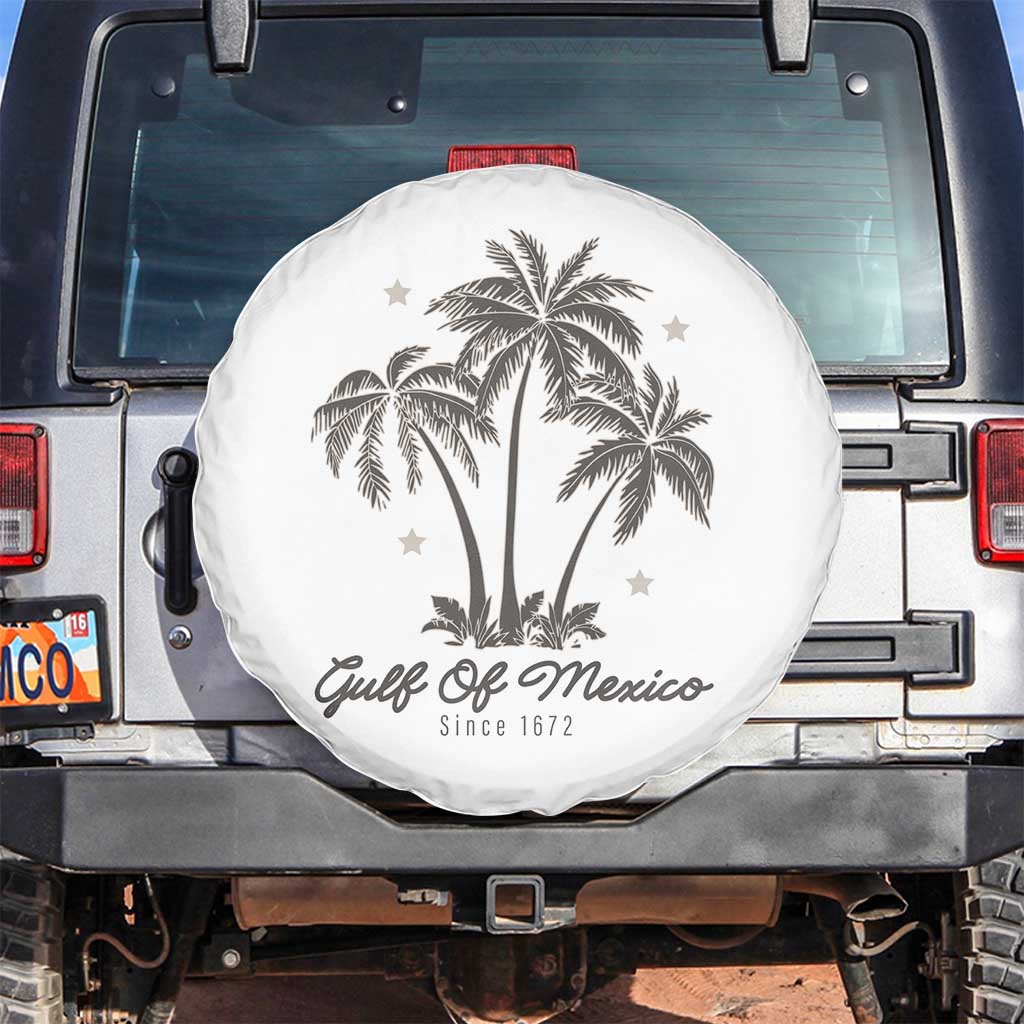 Gulf of Mexico Spare Tire Cover 1672 Retro Beach Vibe Palm Trees TS10 No hole White Print Your Wear