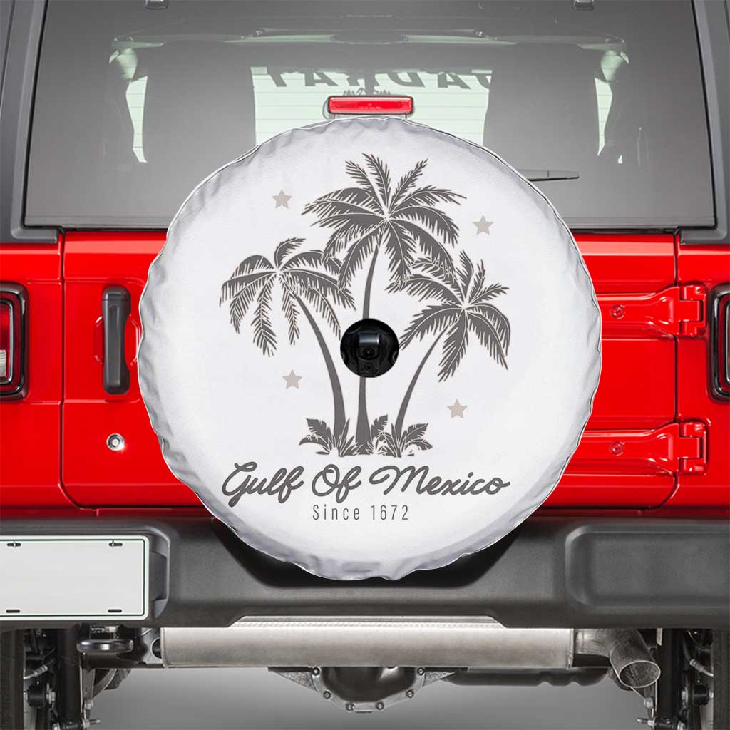 Gulf of Mexico Spare Tire Cover 1672 Retro Beach Vibe Palm Trees TS10 White Print Your Wear