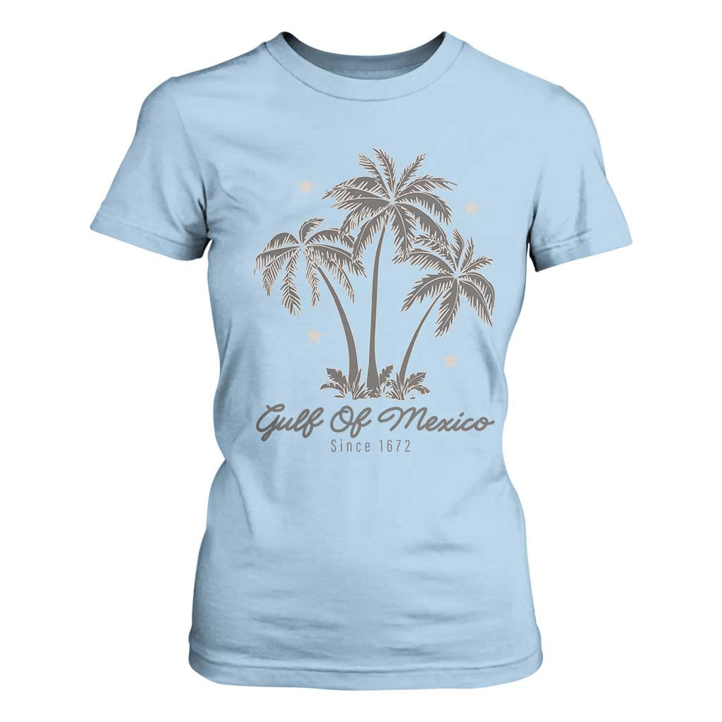 Gulf of Mexico T Shirt For Women 1672 Retro Beach Vibe Palm Trees TS10 Light Blue Print Your Wear