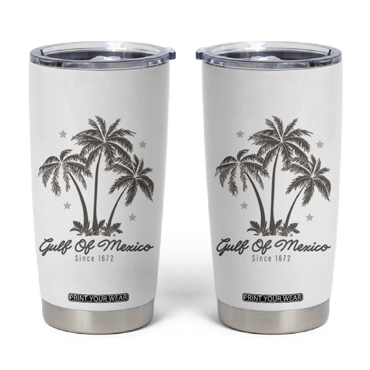 Gulf of Mexico Tumbler Cup 1672 Retro Beach Vibe Palm Trees TS10 White Print Your Wear