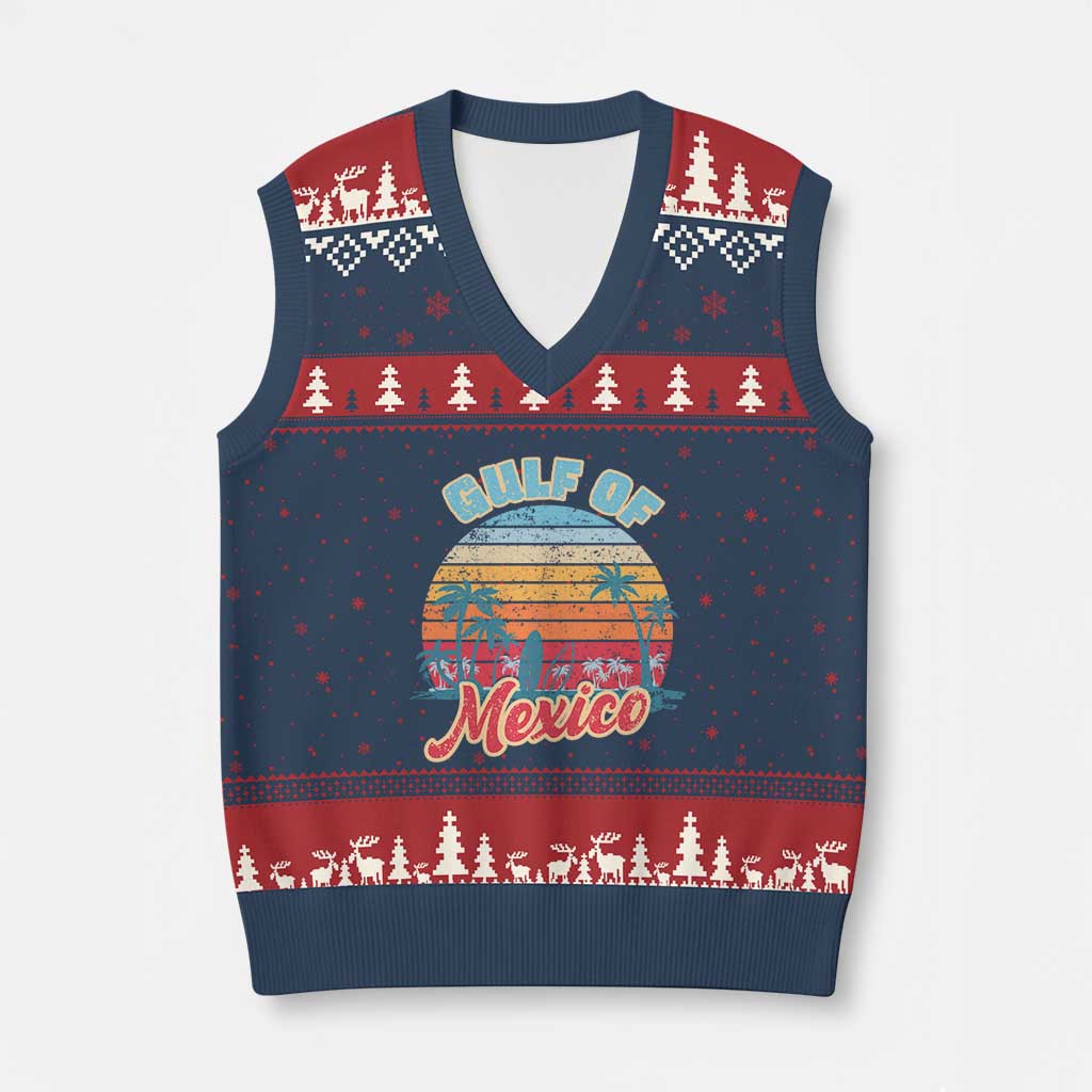 Gulf of Mexico V-Neck Knit Sweater Vest Retro Vintage Beach TS10 Navy Red Print Your Wear