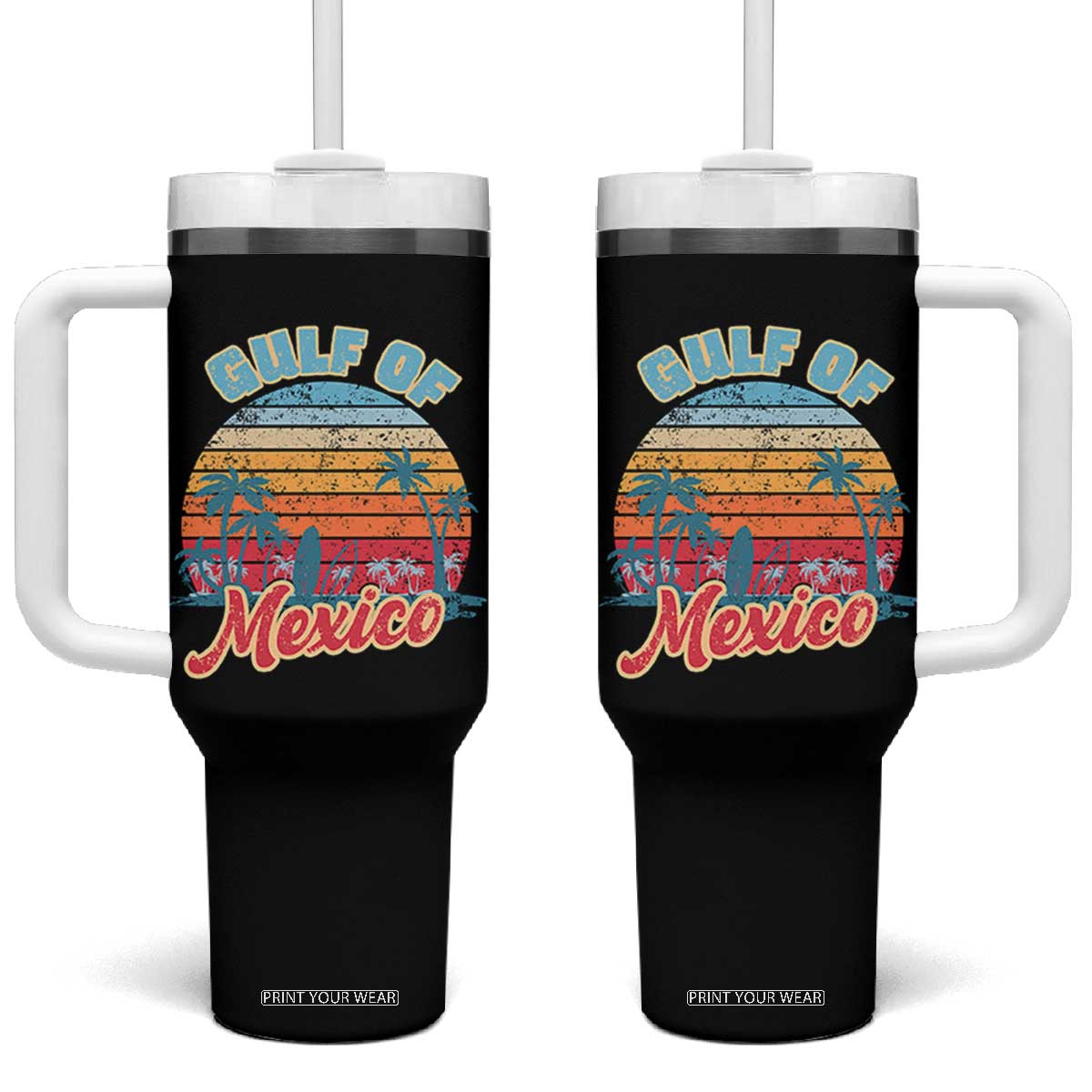 Gulf of Mexico Tumbler With Handle Retro Vintage Beach TS10 One Size: 40 oz Black Print Your Wear