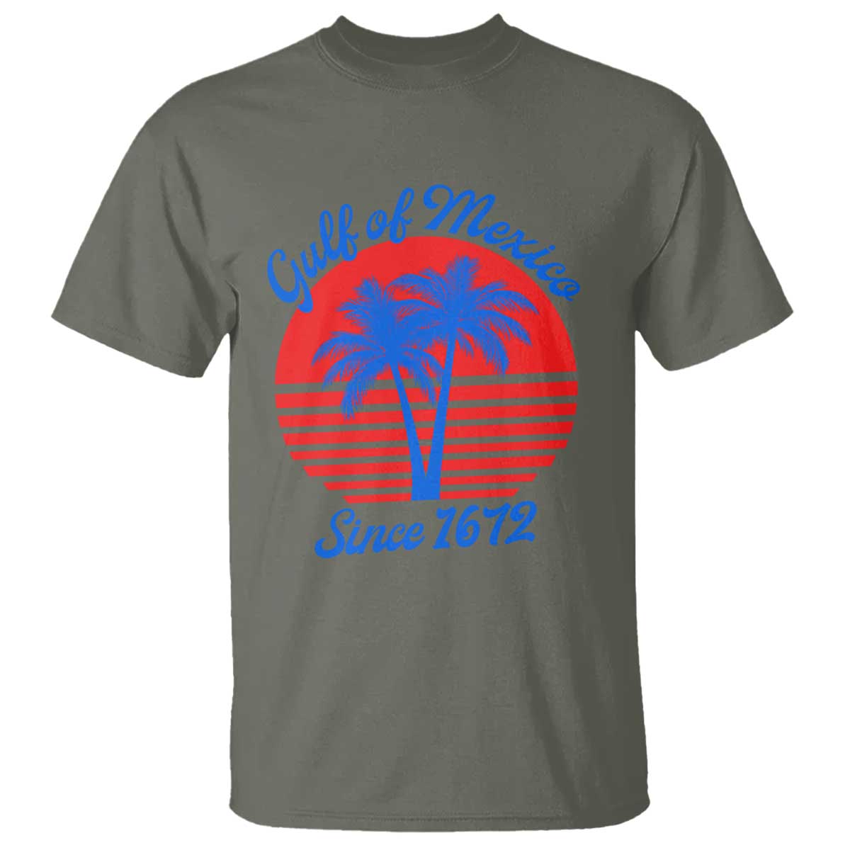Gulf of Mexico T Shirt Since 1672 Retro Vintage 70s TS10 Military Green Print Your Wear