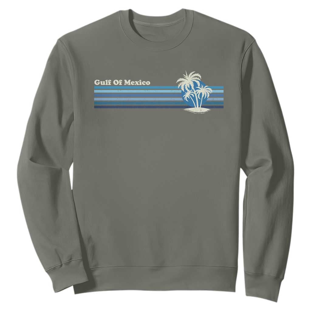 Gulf of Mexico Sweatshirt Vintage 80s Palm Trees Sunset TS10 Military Green Print Your Wear