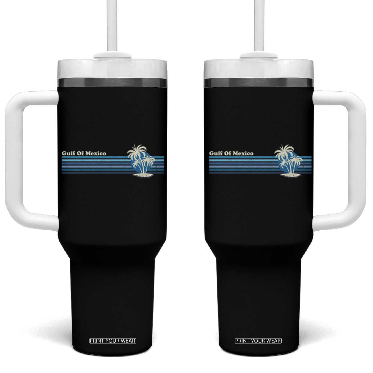 Gulf of Mexico Tumbler With Handle Vintage 80s Palm Trees Sunset TS10 One Size: 40 oz Black Print Your Wear
