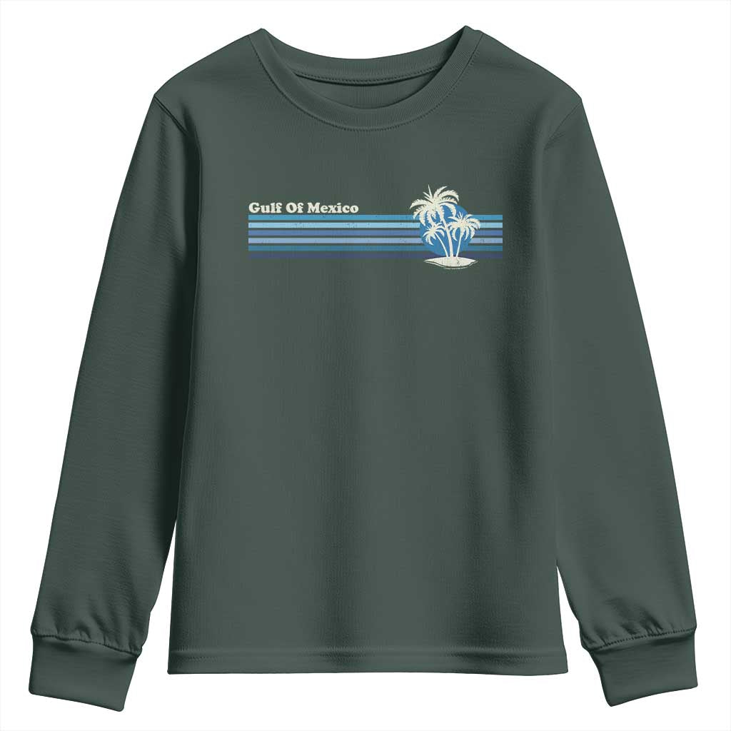 Gulf of Mexico Youth Sweatshirt Vintage 80s Palm Trees Sunset TS10 Dark Forest Green Print Your Wear