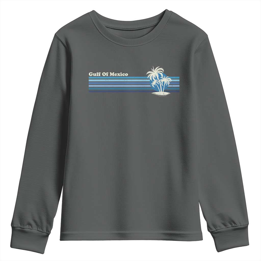 Gulf of Mexico Youth Sweatshirt Vintage 80s Palm Trees Sunset TS10 Dark Heather Print Your Wear