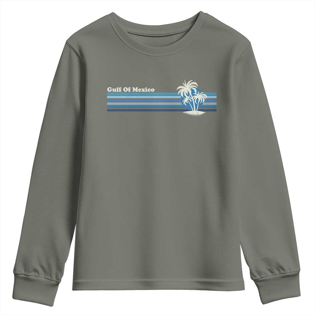 Gulf of Mexico Youth Sweatshirt Vintage 80s Palm Trees Sunset TS10 Military Green Print Your Wear